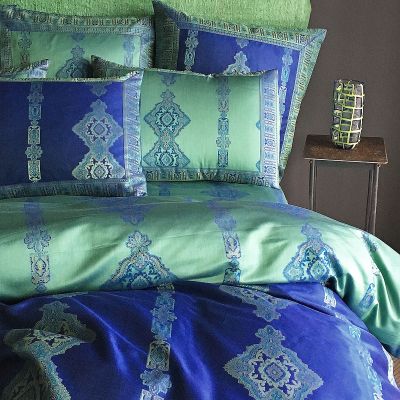 Anichini Persia Jacquard Duvet Cover In Marine Blue And Jade Green