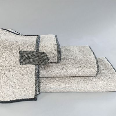 Vilnius Linen Terry Bath Towels In White / Black