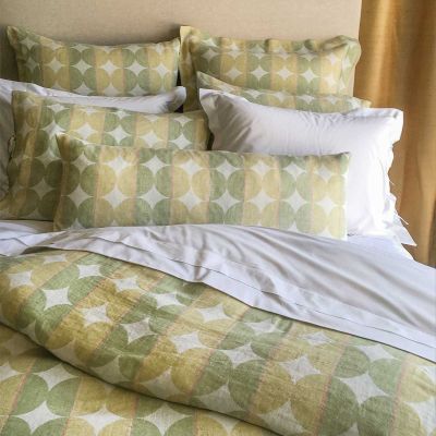 Anichini Contorno Linen Circle Pattern Duvets & Shams In Olive Green