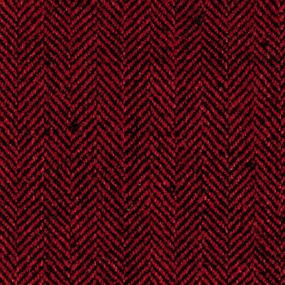 Herringbone hand-loomed silk fabric in red and black with a textured geometric V-shaped weave