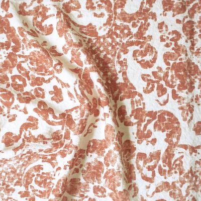 Anichini Yutes Collection June Floral Printed Linen Fabric In 03 Orange