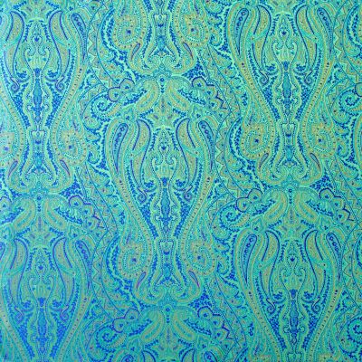 Anichini Kashmir Paisley Italian Jacquard Fabric In Jade Green (Reverse Of Marine Blue)