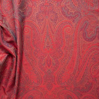 Kashmir Paisley Jacquard Fabric In Blood Red Reverse