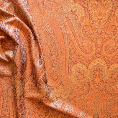 Kashmir Paisley Jacquard Fabric In Orange Reverse