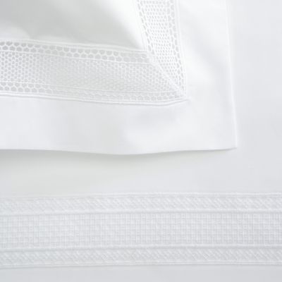 Anichini Martina Percale Sheets with Lace Embellishment In White
