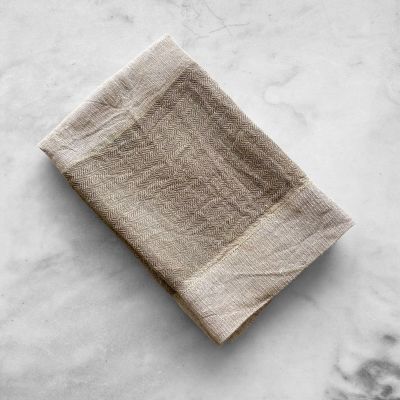 Natte Organic Herringbone Striped Linen Bath Towels In Slate