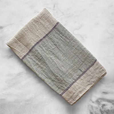 Natte Organic Herringbone Striped Linen Bath Towels In Turquoise