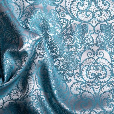 Nomi Orient Blue Filigree Lace Jacquard Mulberry Silk Sheets