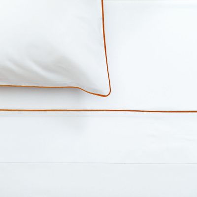 Palladio Percale Sheet Sets, White With Terracotta Piping
