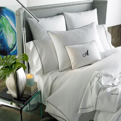 Palladio Percale Sheet Sets, White With Black Piping