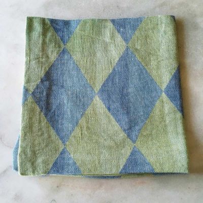 Anichini Puzzle Diamond Pattern Linen Table Runners In Blue Green