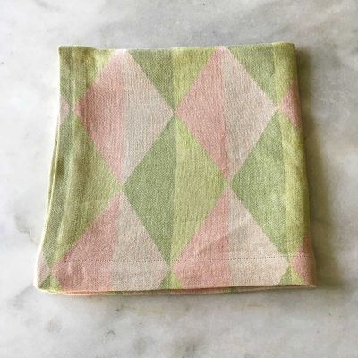 Anichini Puzzle Diamond Pattern Linen Table Linens In Pink Green