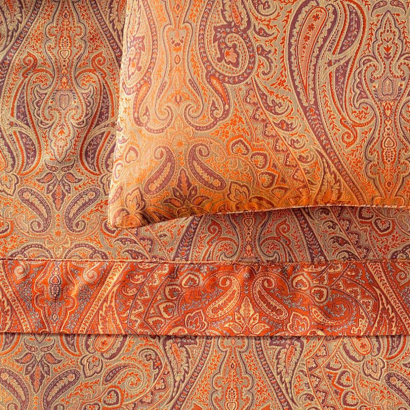 ANICHINI  Kashmir Paisley Jacquard Fabric By-The-Yard In Orange