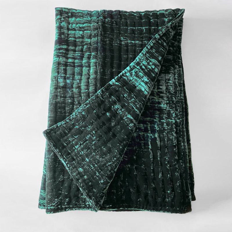 Anichini Pho Silk Velvet Quilts And Bed Throws In Midnight Green