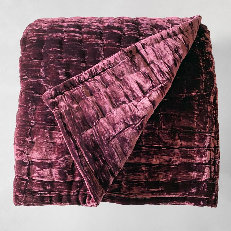 Anichini Pho Silk Velvet Quilts And Bed Throws, Midnight Purple