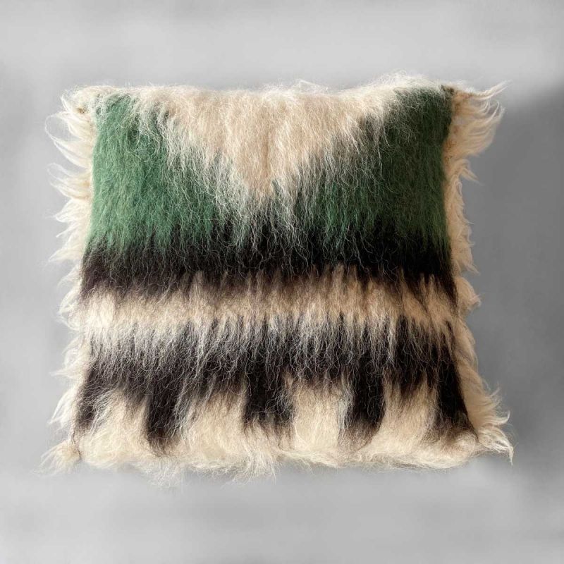 Anichini Triangle Green Handmade Brushed Wool Pillows