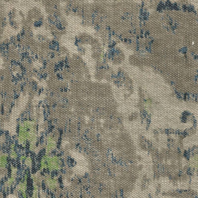 Anichini Yutes Collection Erba Multicolor Printed Linen Fabric In Natural Indigo Green