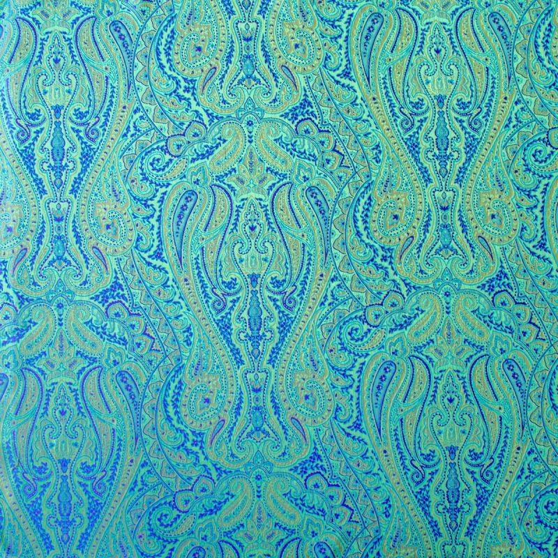Anichini Kashmir Paisley Italian Jacquard Fabric In Jade Green (Reverse Of Marine Blue)