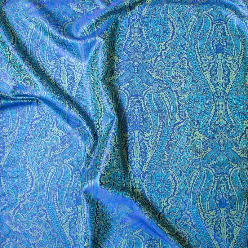 Anichini Kashmir Paisley Italian Jacquard Fabric In Marine Blue