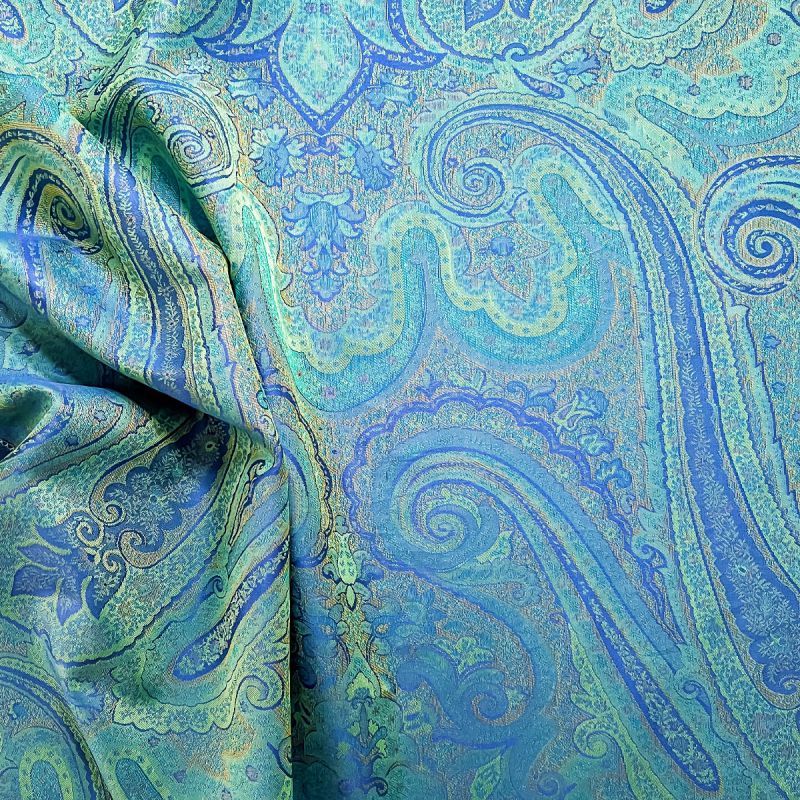 Kashmir Paisley Jacquard Fabric In Marine Blue Reverse