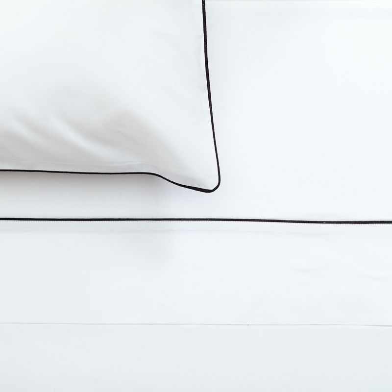 Palladio Percale Sheet Sets, White With Black Piping