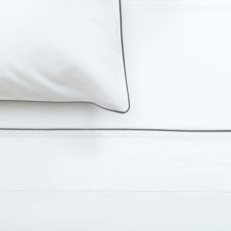 Palladio Percale Sheet Sets, White With Grey Piping