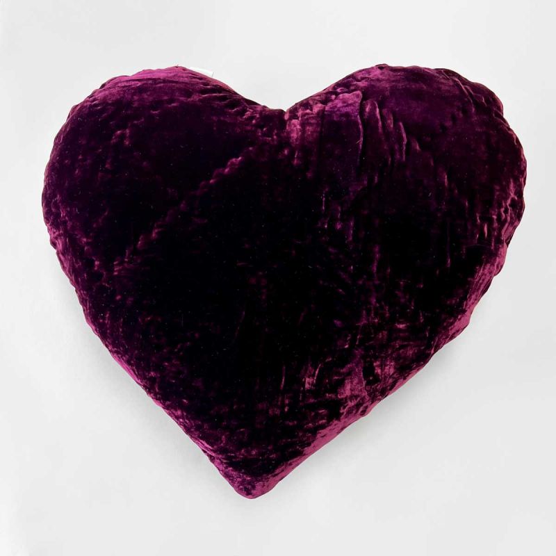 Pho Silk Velvet Heart Shaped Pillows In Midnight Purple