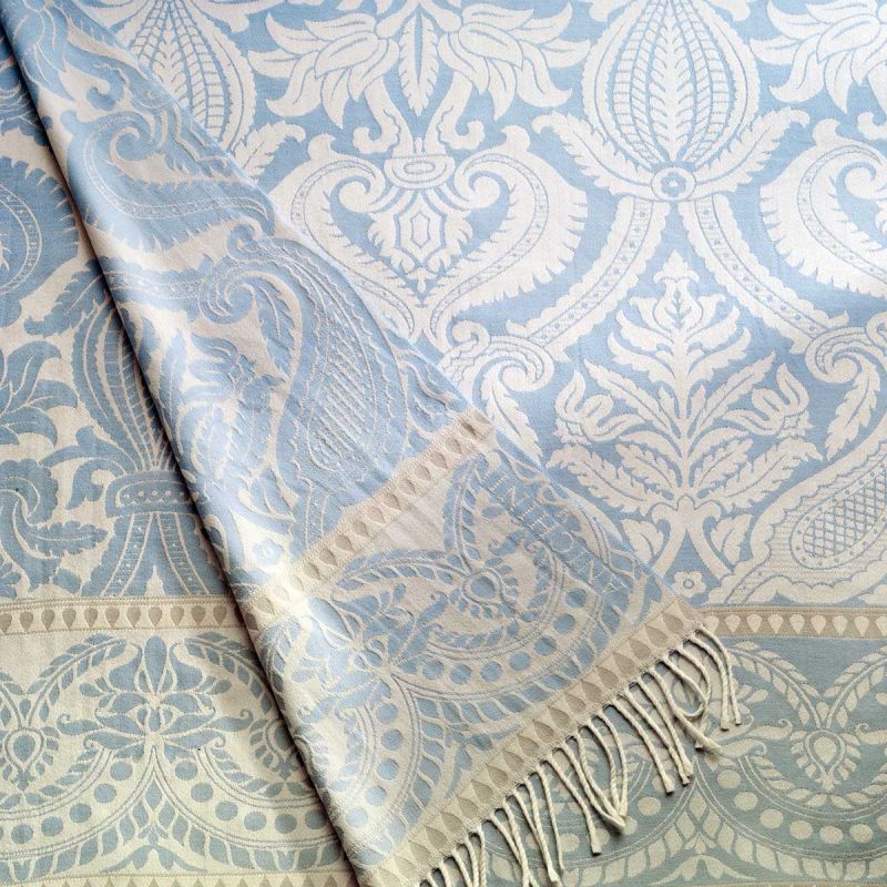 Anichini Verona Italian Merino Wool Throws In Celestine Blue / Ivory