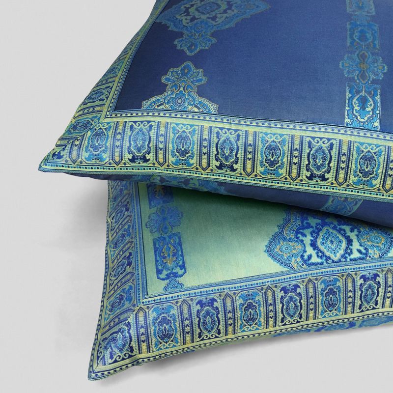 Persia Jacquard Pillow Shams In Marine Blue and Jade Green