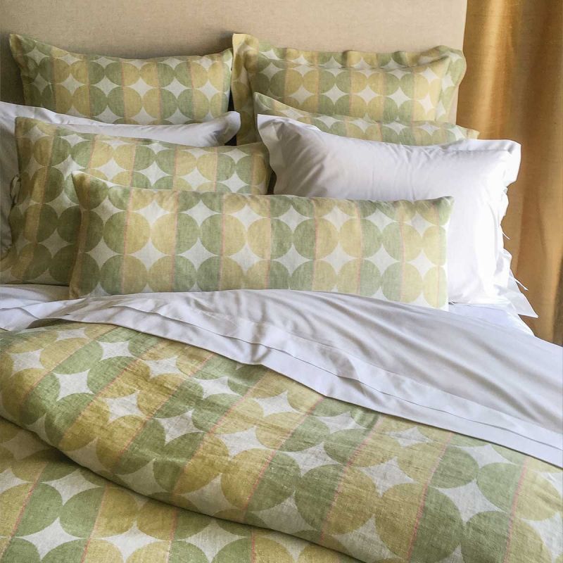 Anichini Contorno Linen Circle Pattern Decorative Pillows  In Olive Green
