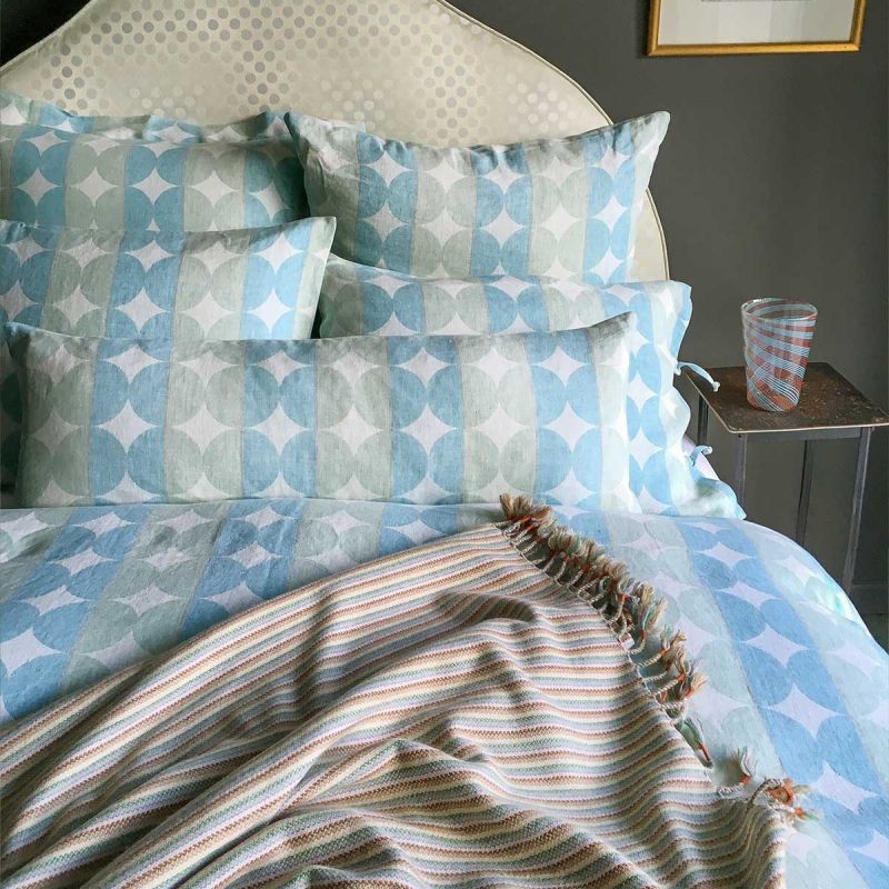Anichini Contorno Linen Circle Pattern Decorative Pillows In Spaqua