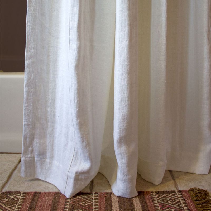 Anichini Donatas Flatweave Linen Shower, White Linen Shower Curtain