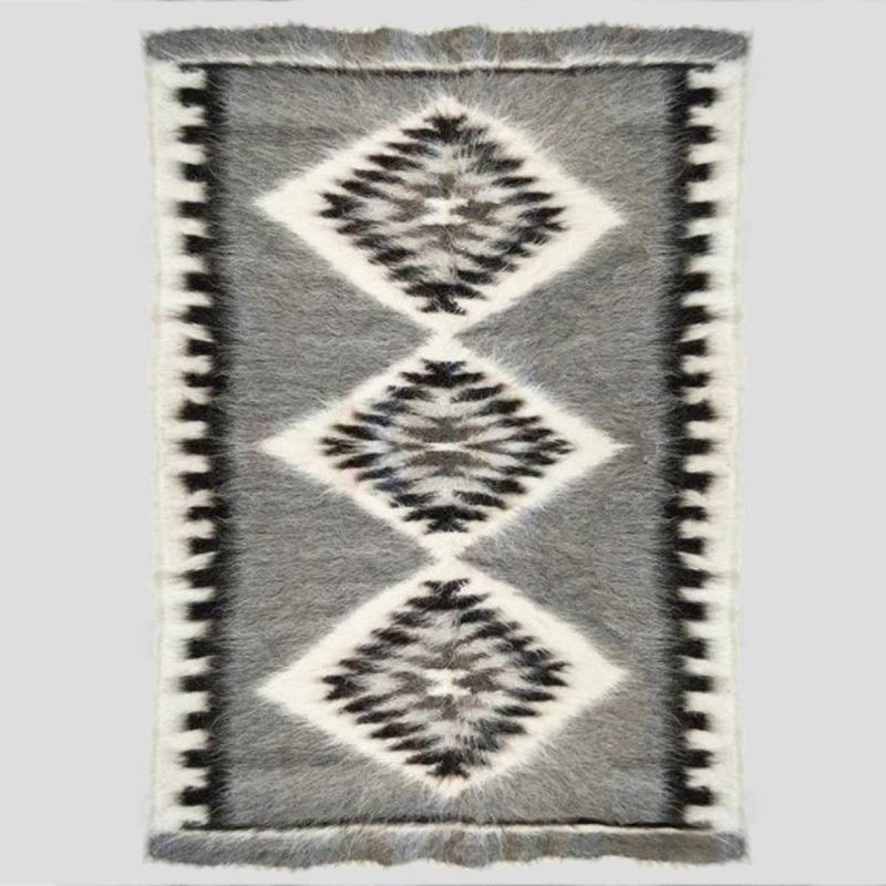 Anichini Grey Diamonds Brushed Natural Wool Rugs