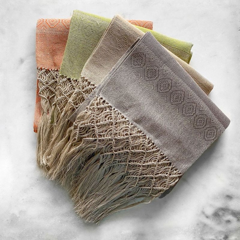 Anichini Melania Linen Hand Towels With Hand Knotted Fringe, Small Size
