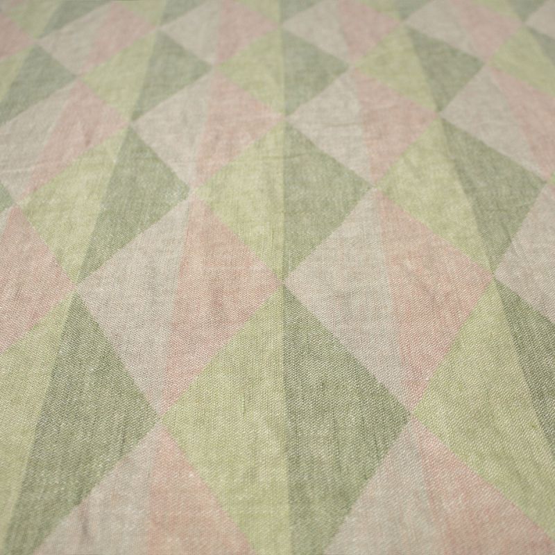 Anichini Puzzle Harlequin Linen Fabric In 02 Pink/Green