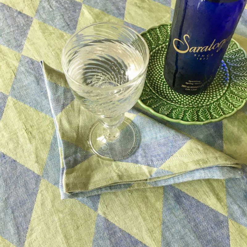 Anichini Puzzle Diamond Pattern Linen Napkins In Blue Green