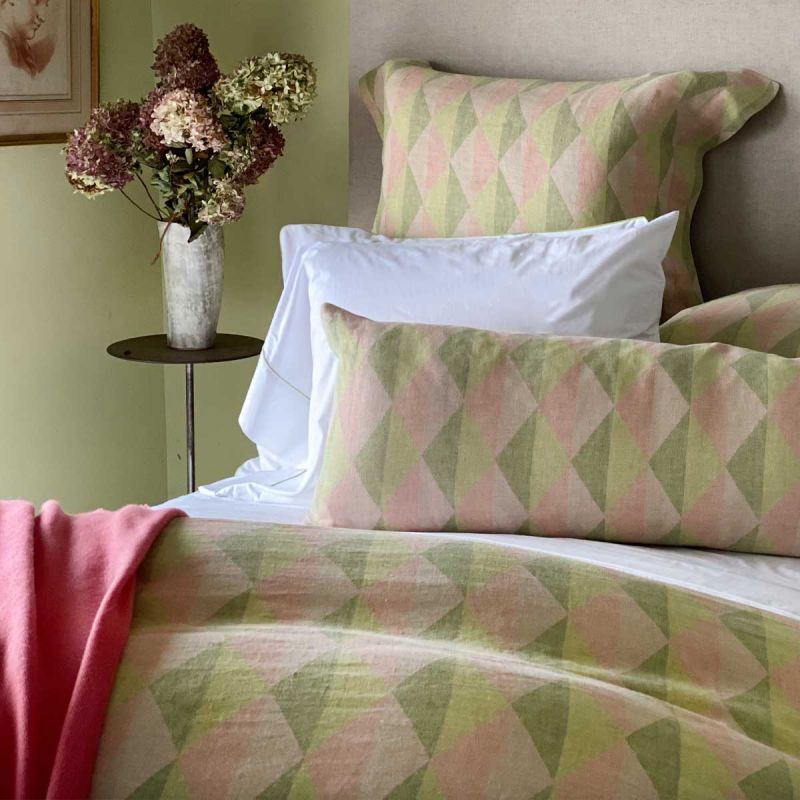 Anichini Puzzle Harlequin Diamond Line Duvet Covers & Shams In Pink / Green