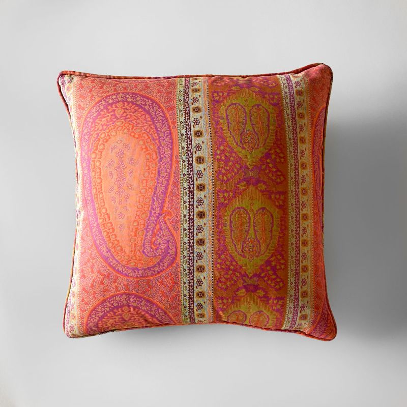 Taj Paisley Decorative Pillows In Coral Fuchsia