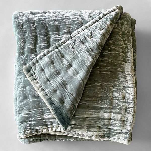 Contrast Colour Organic Velvet Quilt | Slate/Lichen