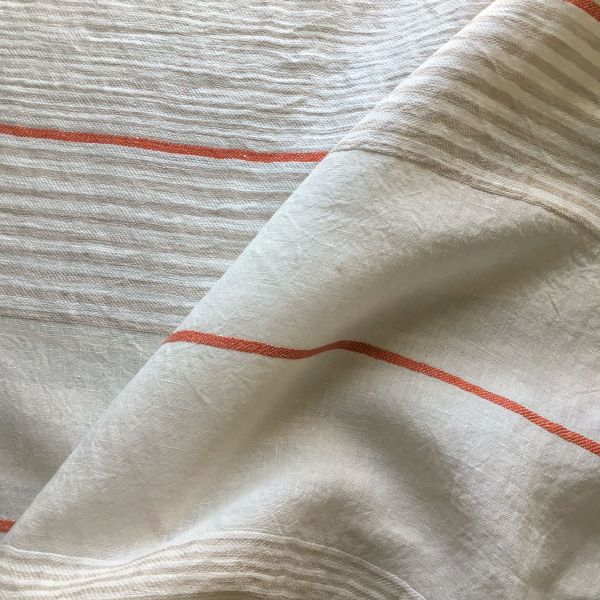 ANICHINI | Byron Multi Stripe Linen Fabric In Ivory/Natural/Red