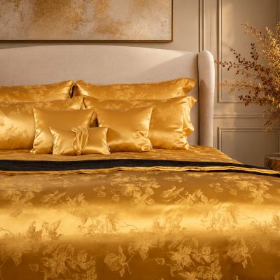 Ada Bright Gold Silk Floral Mulberry Silk Sheets