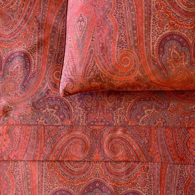 Kashmir Paisley Jacquard Sheets In Orange and Orange Reverse