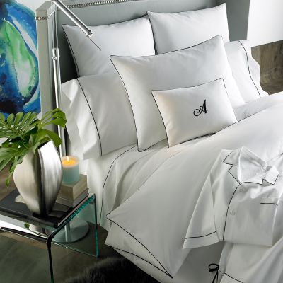 Anichini Palladio Percale Sheeting in White/Black