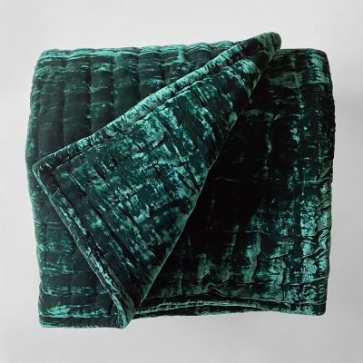 Anichini Pho Silk Velvet Quilts And Bed Throws, Midnight Green