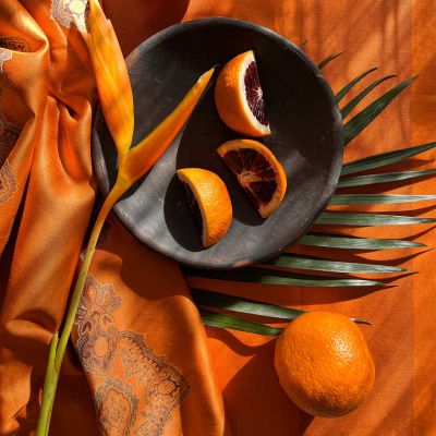 Scheherazade Placemats
Our Persia Stripe Table Linens are a striking addition to the table!
Scheherazade blood red fabric detail 
