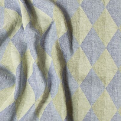 Anichini Puzzle Harlequin Linen Fabric In 01 Blue/Green
