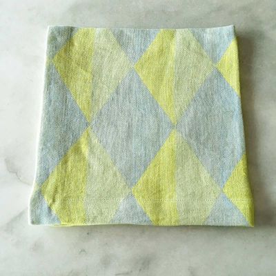 Anichini Puzzle Diamond Pattern Linen Table Linens In Yellow Grey